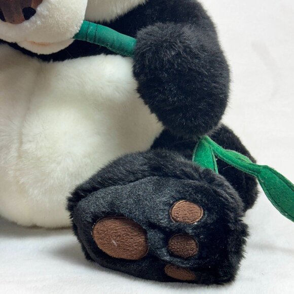 FAO Schwarz Toy Panda Eating Bamboo Medium Plush Stuffed Bear Black & White 14" - Picture 5 of 13
